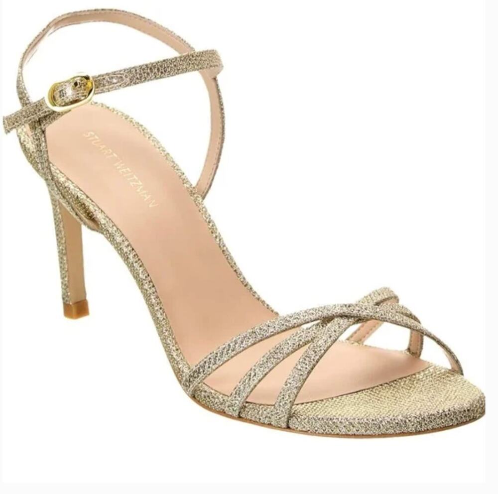 Stuart Weitzman Starla 80 Heels 6 NWOT Sandals Gold Sparkle Ankle Strap Sandals